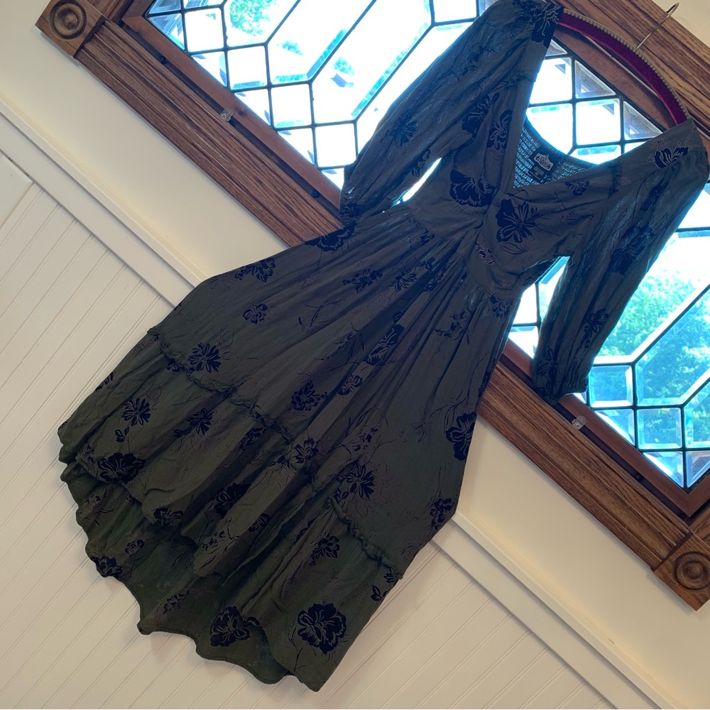 Angie Olive Green Floral High-Low Maxi Dress